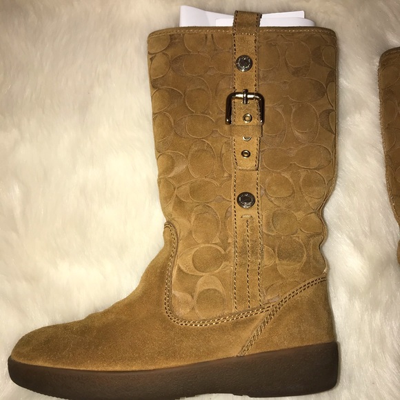 Coach Tullip Signature Suede Boots in Camel - Picture 7 of 8